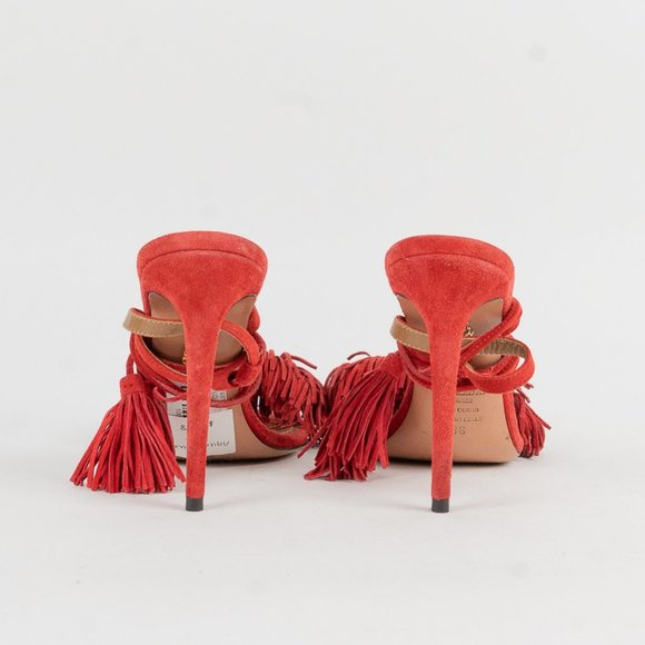 Aquazzura Wild Thing Red Suede Tassel Sandals - Picture 4 of 8